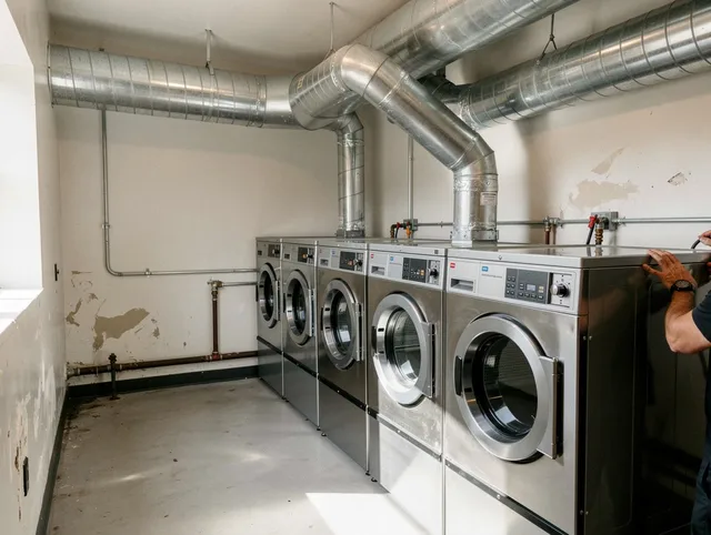 Tamiami Dryer Vent Cleaning team performing large-scale commercial dryer vent cleaning in Tamiami