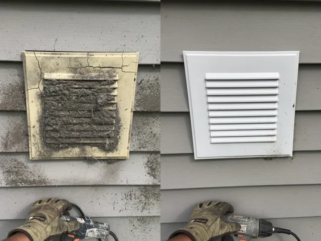 Tamiami Dryer Vent Cleaning technician installing high-quality dryer vent cover at a residential property in Tamiami