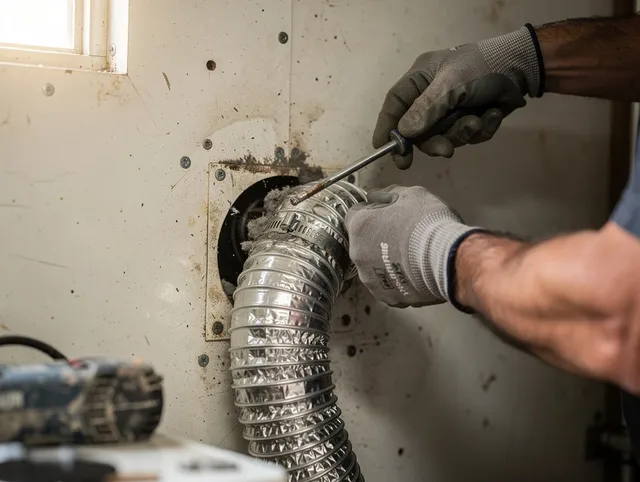 Tamiami Dryer Vent Cleaning technician performing precise dryer vent hose installation in Tamiami